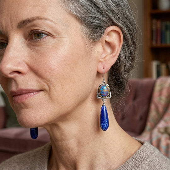 Sterling Silver Two-Tier Stone Drop Earrings