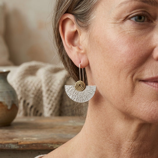 Spiral Design Fan-Shaped Silver Earrings