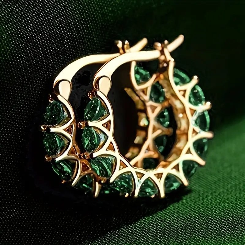 Lattice Emerald Hoop Earrings