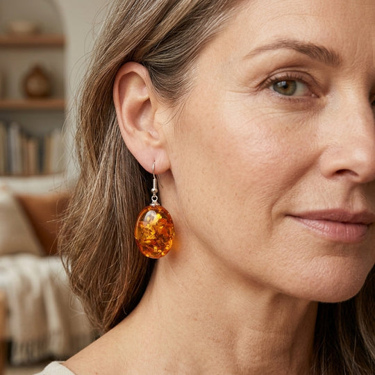 Vintage Amber Resin Drop Earrings