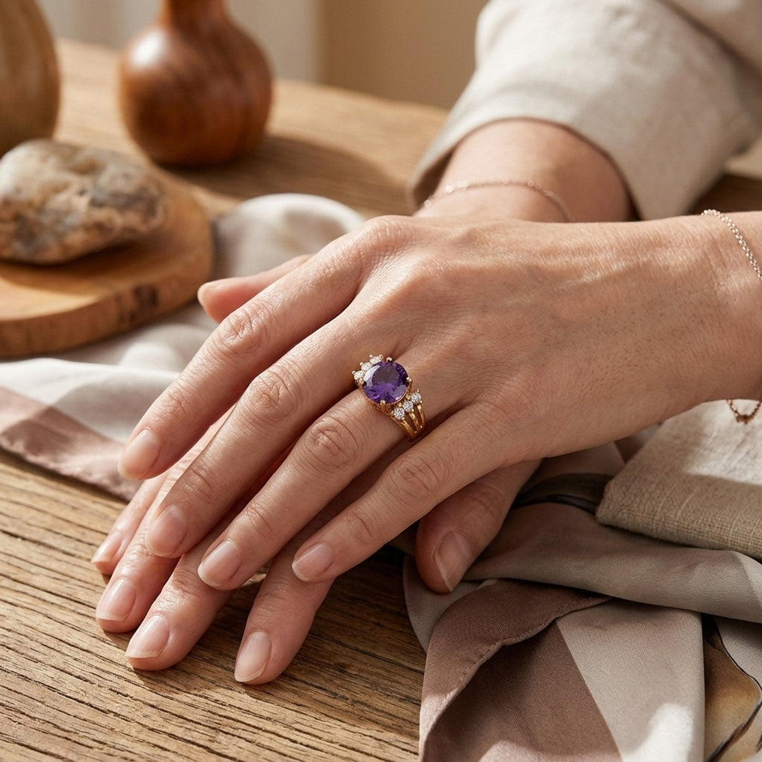 Cushion Cut Amethyst Split Shank Ring