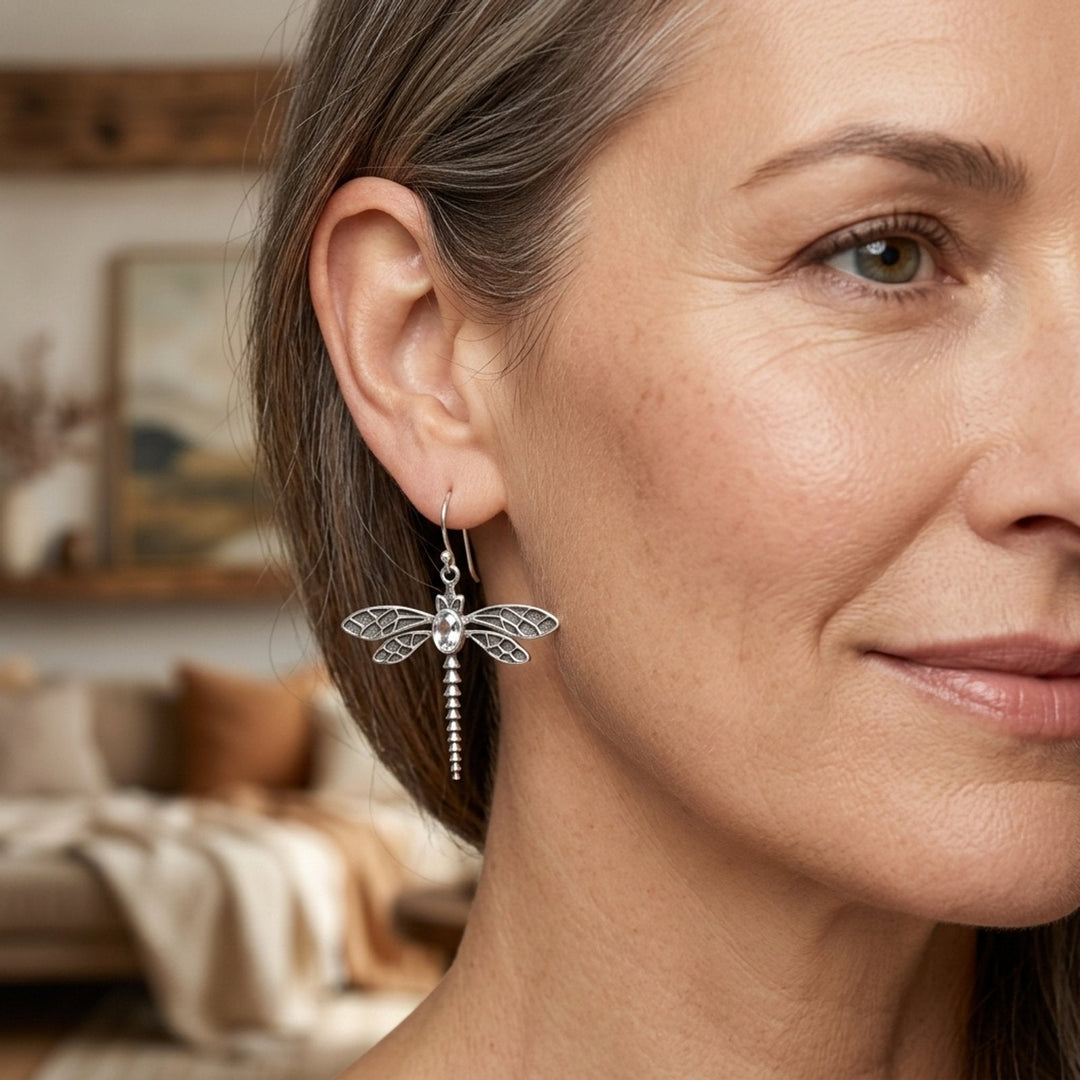 Sterling Silver Dragonfly Drop Earrings