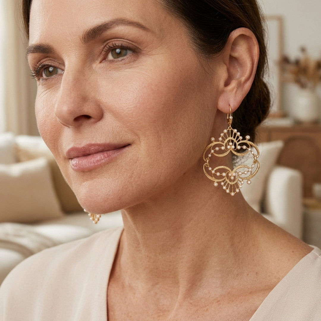 Gold-Plated Filigree Drop Earrings