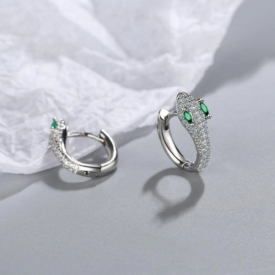 Sterling Silver Pave Snake Hoop Earrings