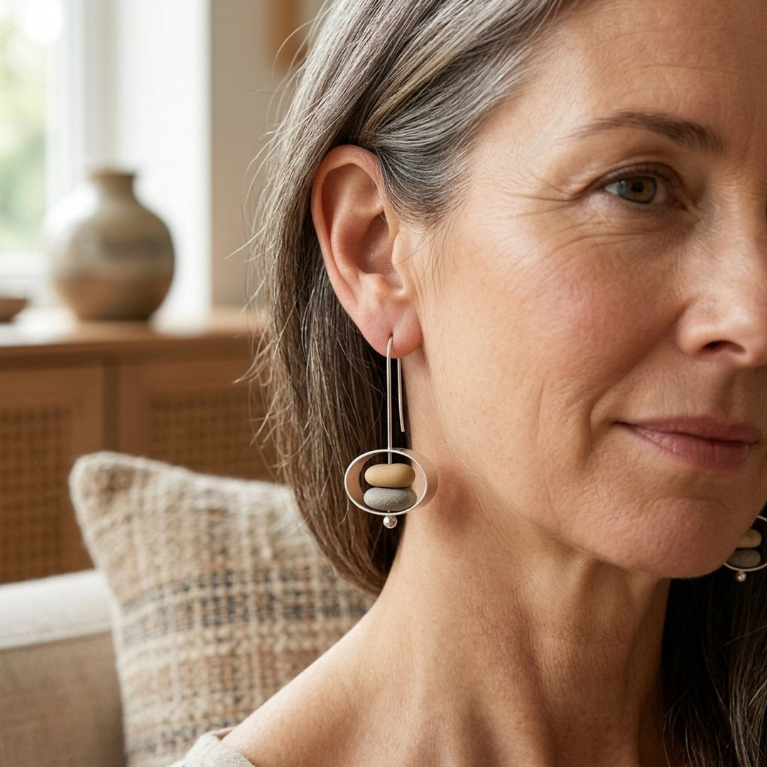Sterling Silver Stone-Inset Drop Earrings