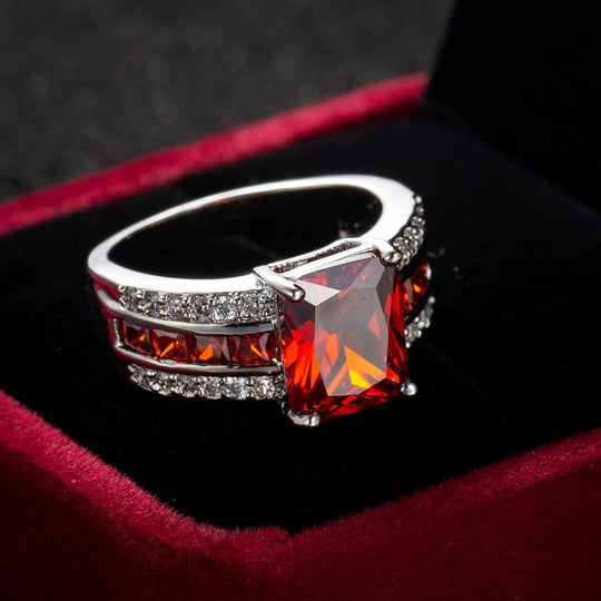 Sterling Silver Emerald-Cut Garnet Ring