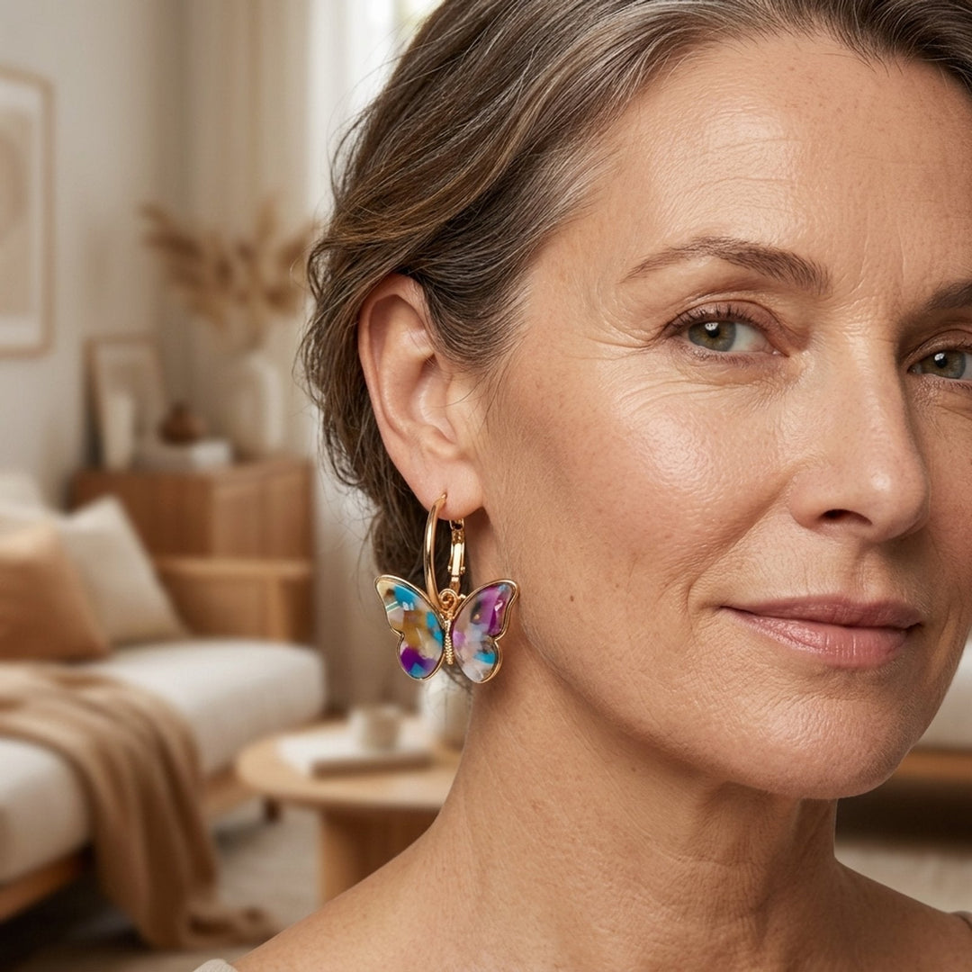 Gold-Plated Butterfly Hoop Earrings