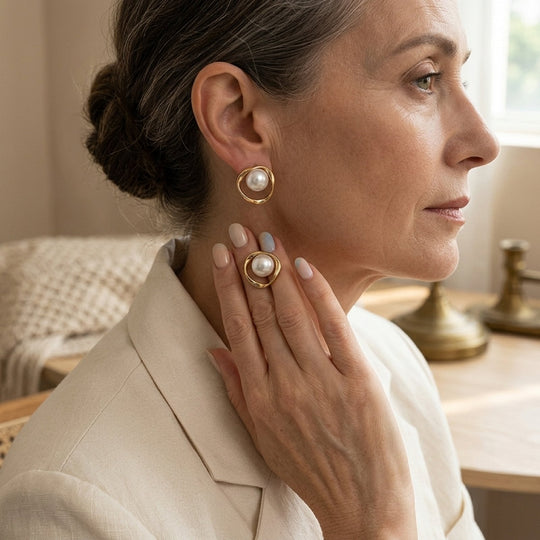 Pearl-Centered Gold-Plated Stud Earrings
