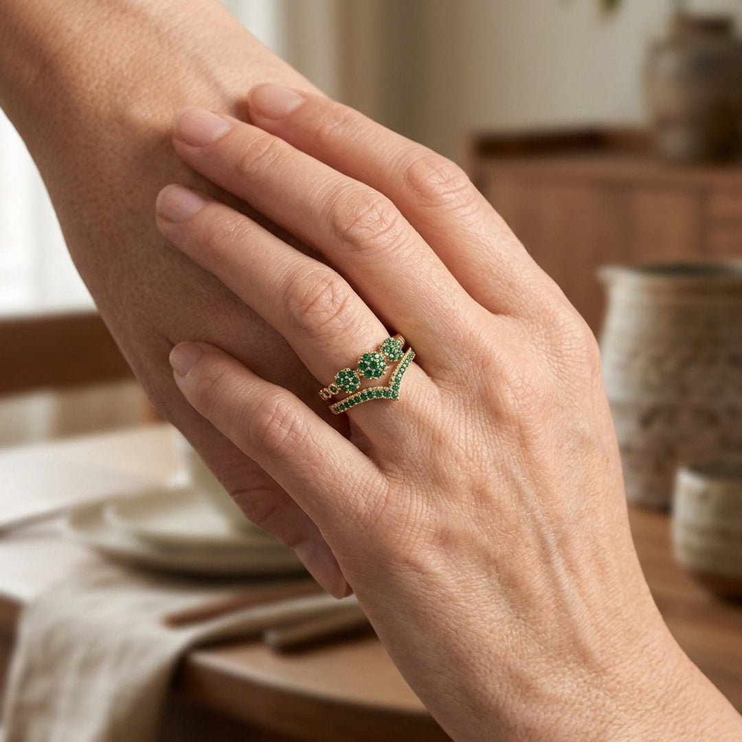 Pavé-Set Emerald Cluster Ring