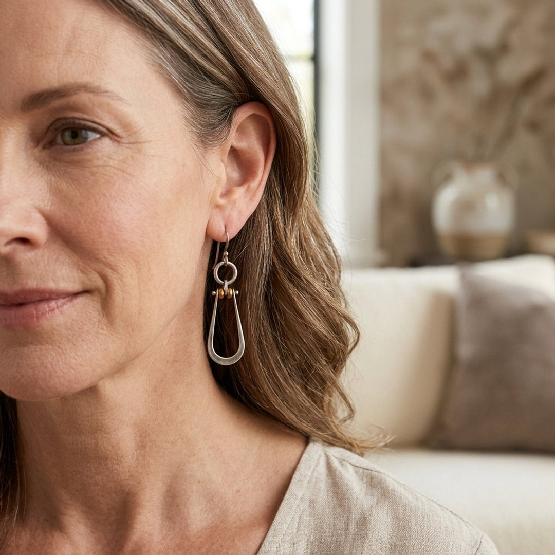 Sterling Silver Drop Earrings with Amber Accents