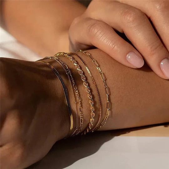 Layered Chain Link Stacking Bracelet Set