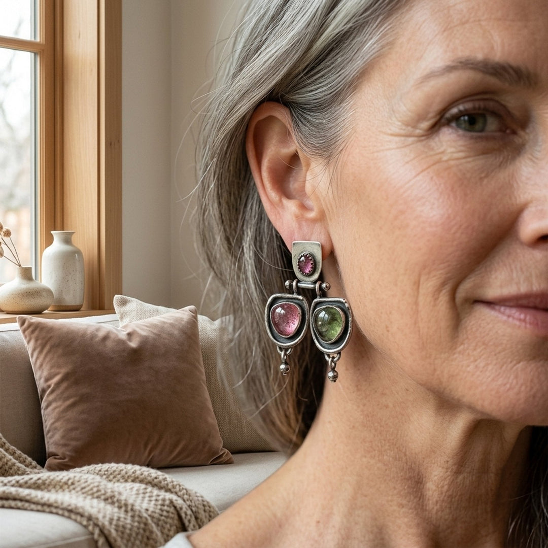 Sterling Silver Multi-Stone Drop Earrings