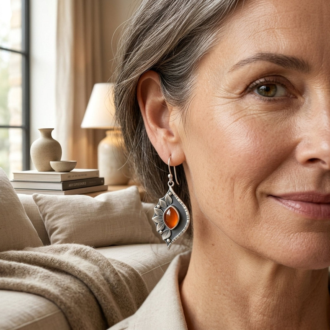 Sterling Silver Leaf Design Dangle Earrings