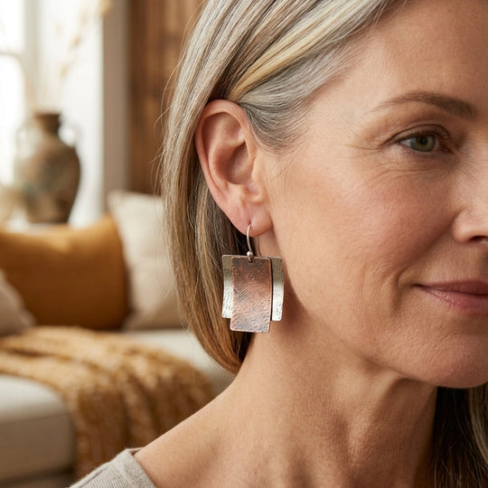 Hammered Mixed Metal Square Earrings