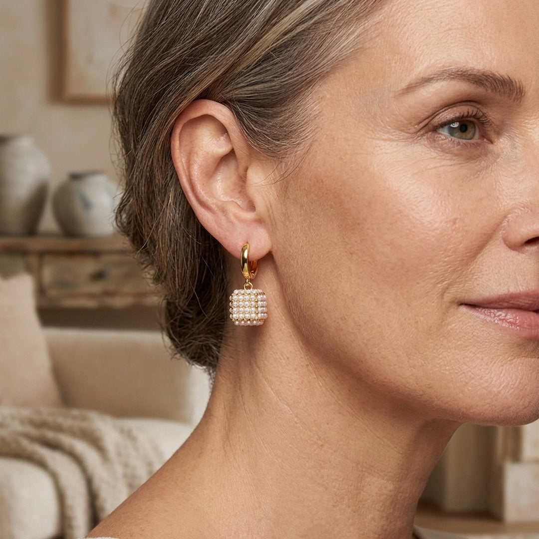 Gold-Tone Pearl Ball Drop Earrings