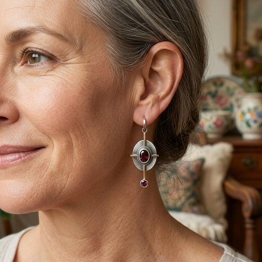 Sterling Silver Drop Earrings with Garnet Stones