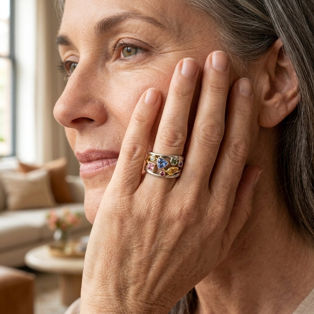 Multi-Stone Geometric Sterling Silver Ring
