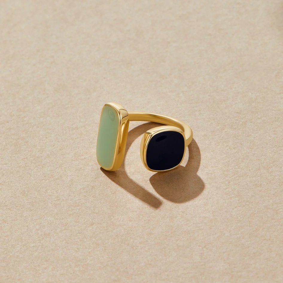 Dual Stone Gold-Plated Open Ring