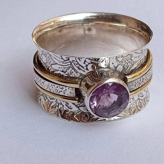 Textured Sterling Silver Purple Gemstone Spinner Ring