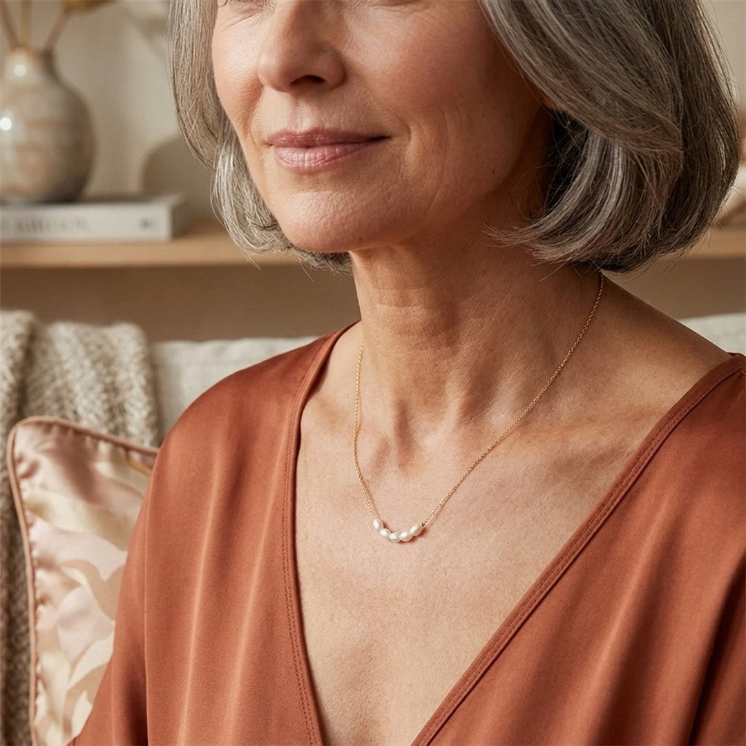 Delicate Five-Pearl Gold Chain Necklace