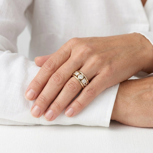 Multi-Stone Bezel-Set Gold Band Ring