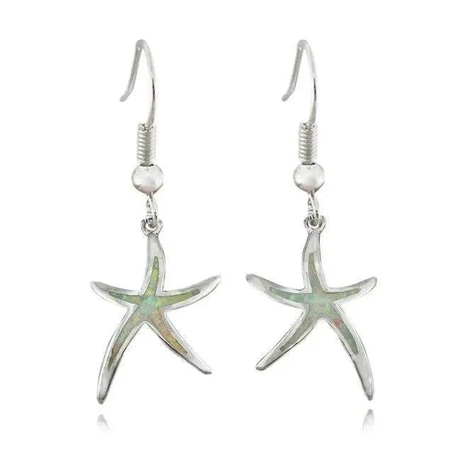 Opal Inlay Sterling Silver Starfish Earrings