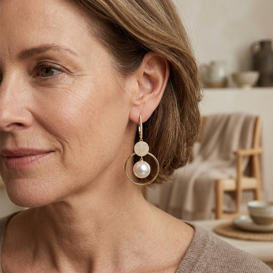 Gold-Tone Pearl Drop Hoop Earrings