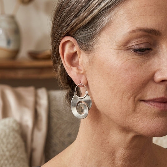 Hammered Sterling Silver Spiral Drop Earrings