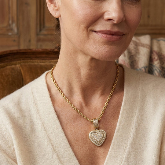 Diamond-Encrusted Heart Pendant Necklace