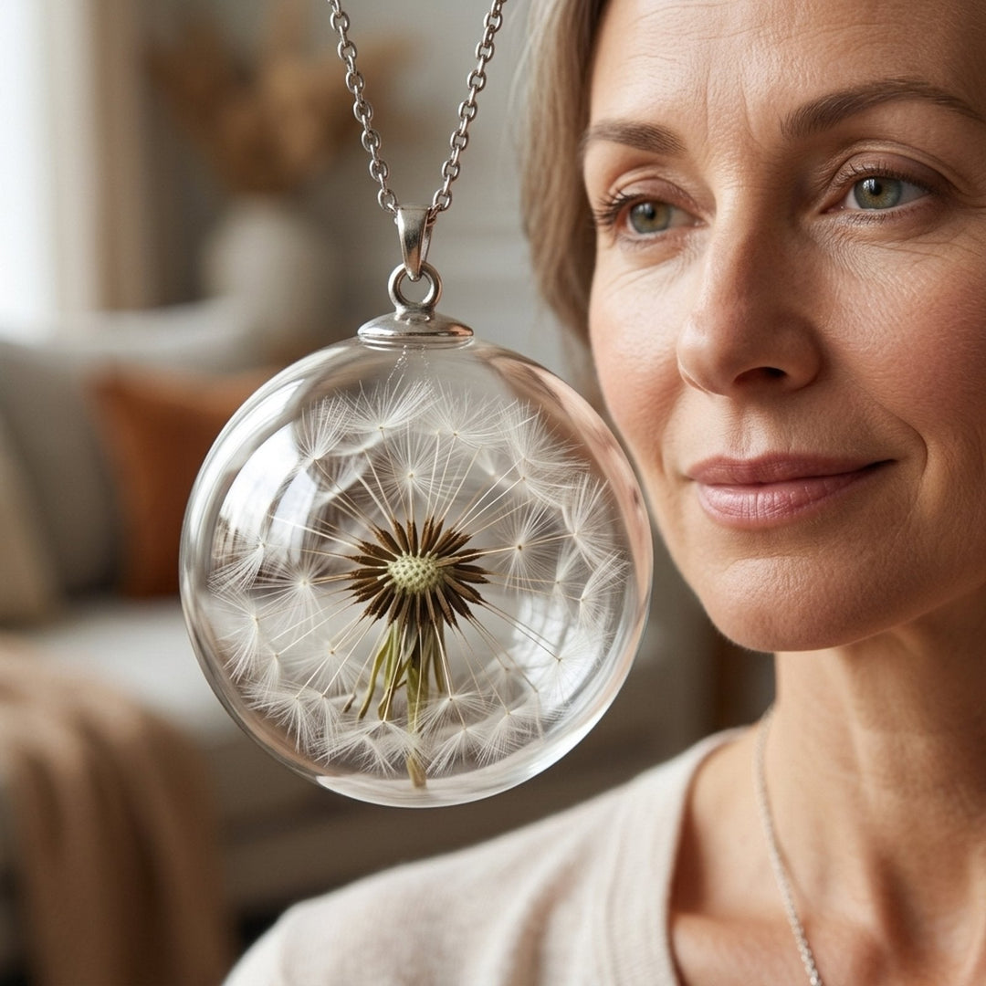 Glass Sphere Dandelion Seed Pendant Necklace