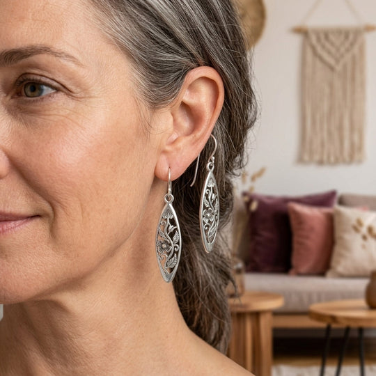 Sterling Silver Cutout Floral Dangle Earrings