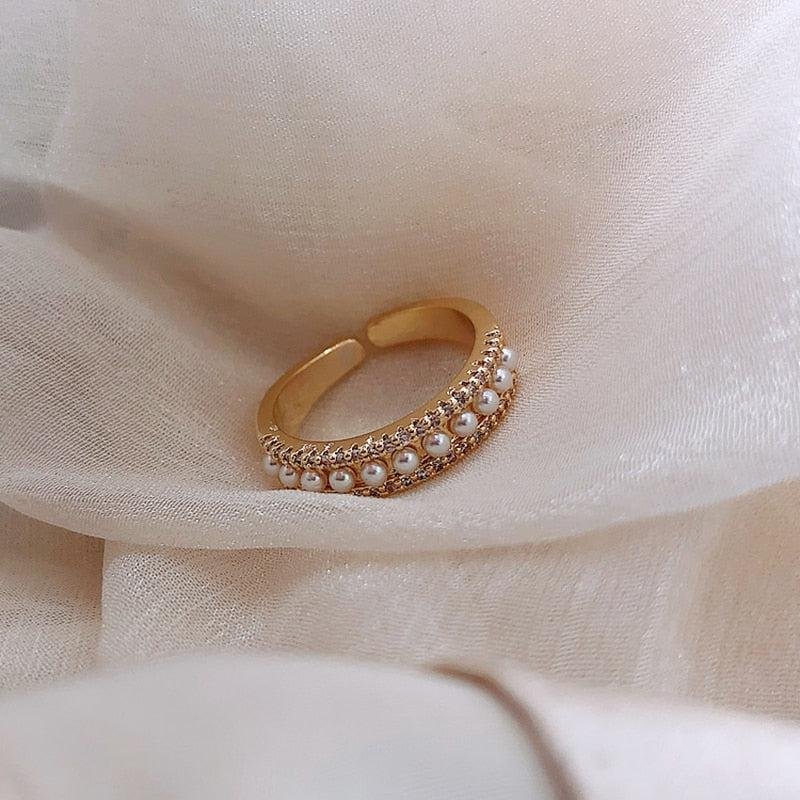 Pearl-Embellished Adjustable Gold-Plated Ring