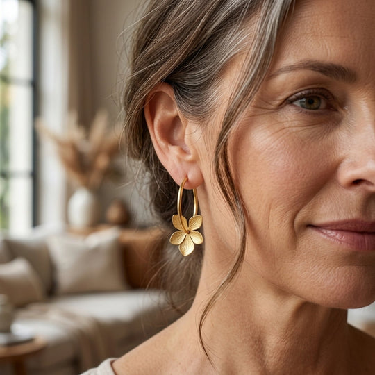 Leaf-Shaped Brushed Metal Hoop Earrings