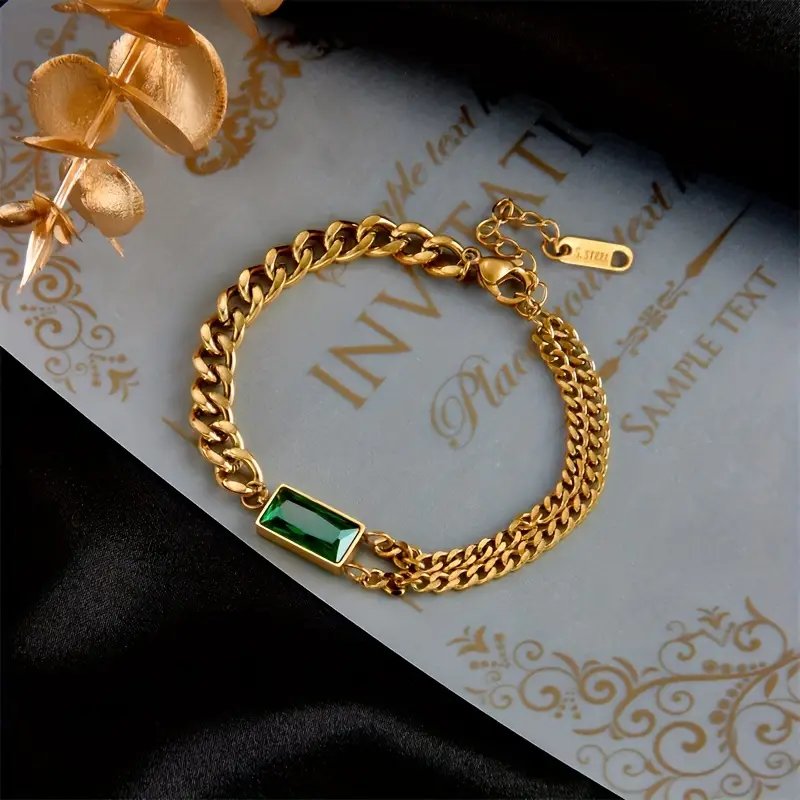 Cuban Link Emerald Accent Bracelet