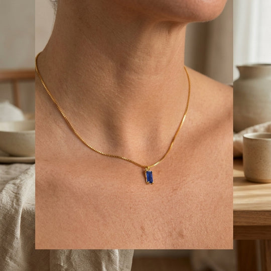 Gold Chain Rectangular Pendant Necklace