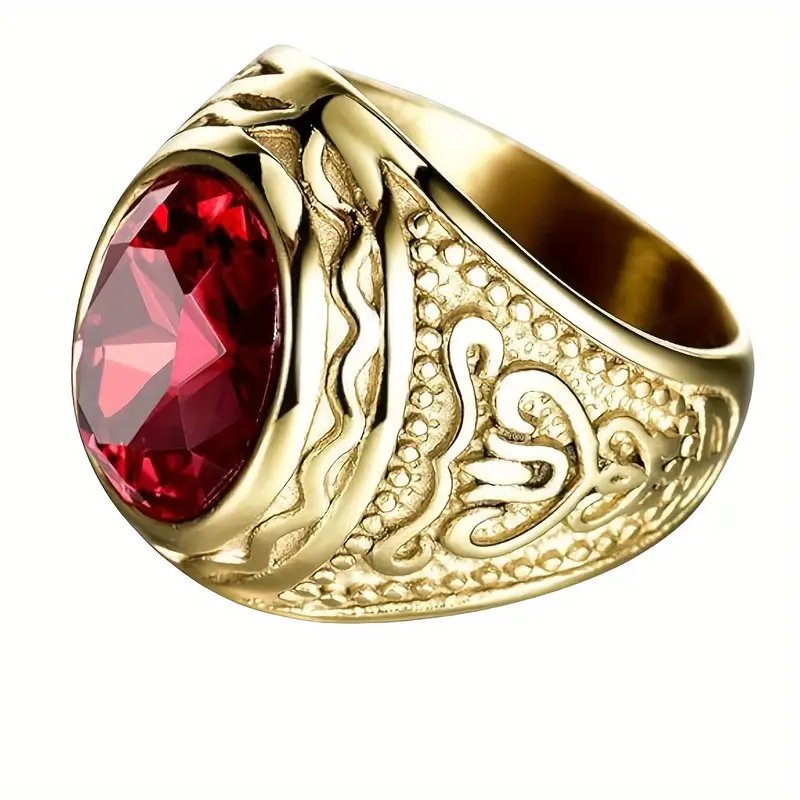 Engraved Gold Plated Gemstone Ring