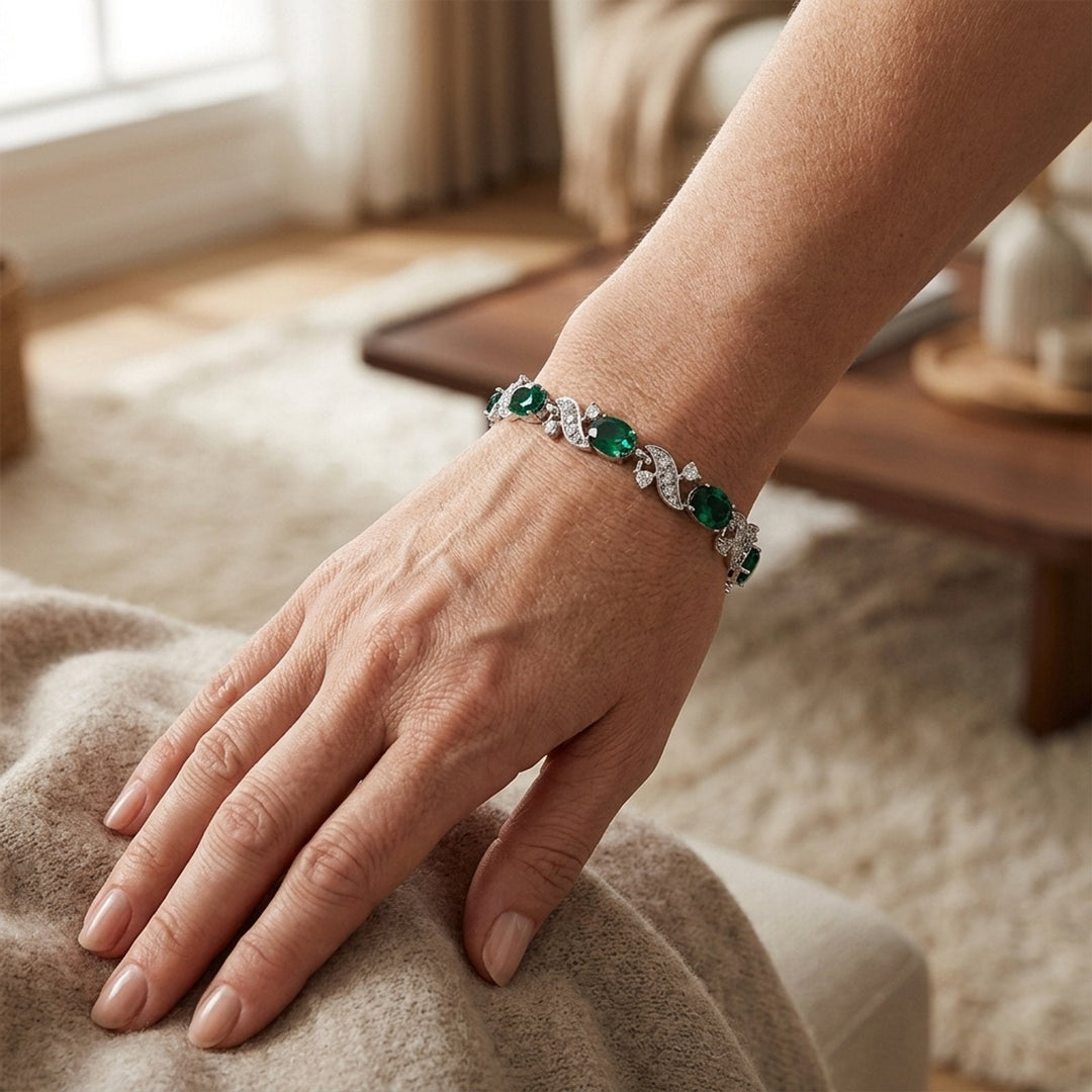 Silver Emerald Link Tennis Bracelet