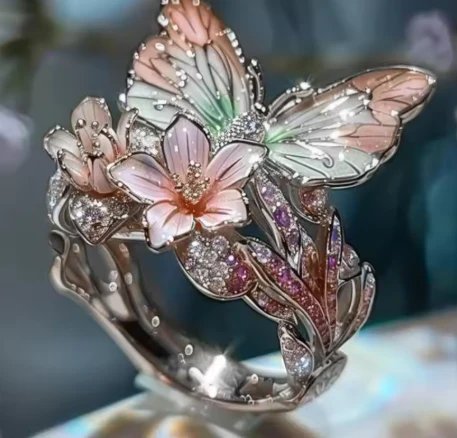 Gold Butterfly Floral Statement Ring