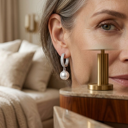 Pavé Hoop Pearl Drop Earrings