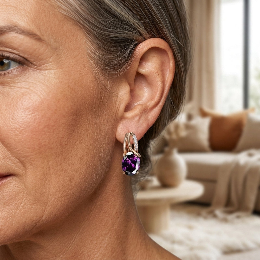 Gold Amethyst Hoop Earrings