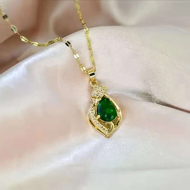 18K Gold Plated Emerald Teardrop Pendant