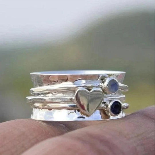 Silver Hammered Multi-Stone Spinner Ring
