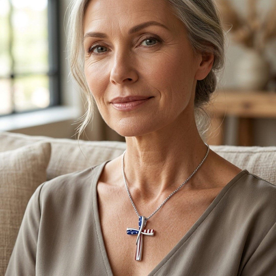 Sterling Silver American Flag Cross Pendant