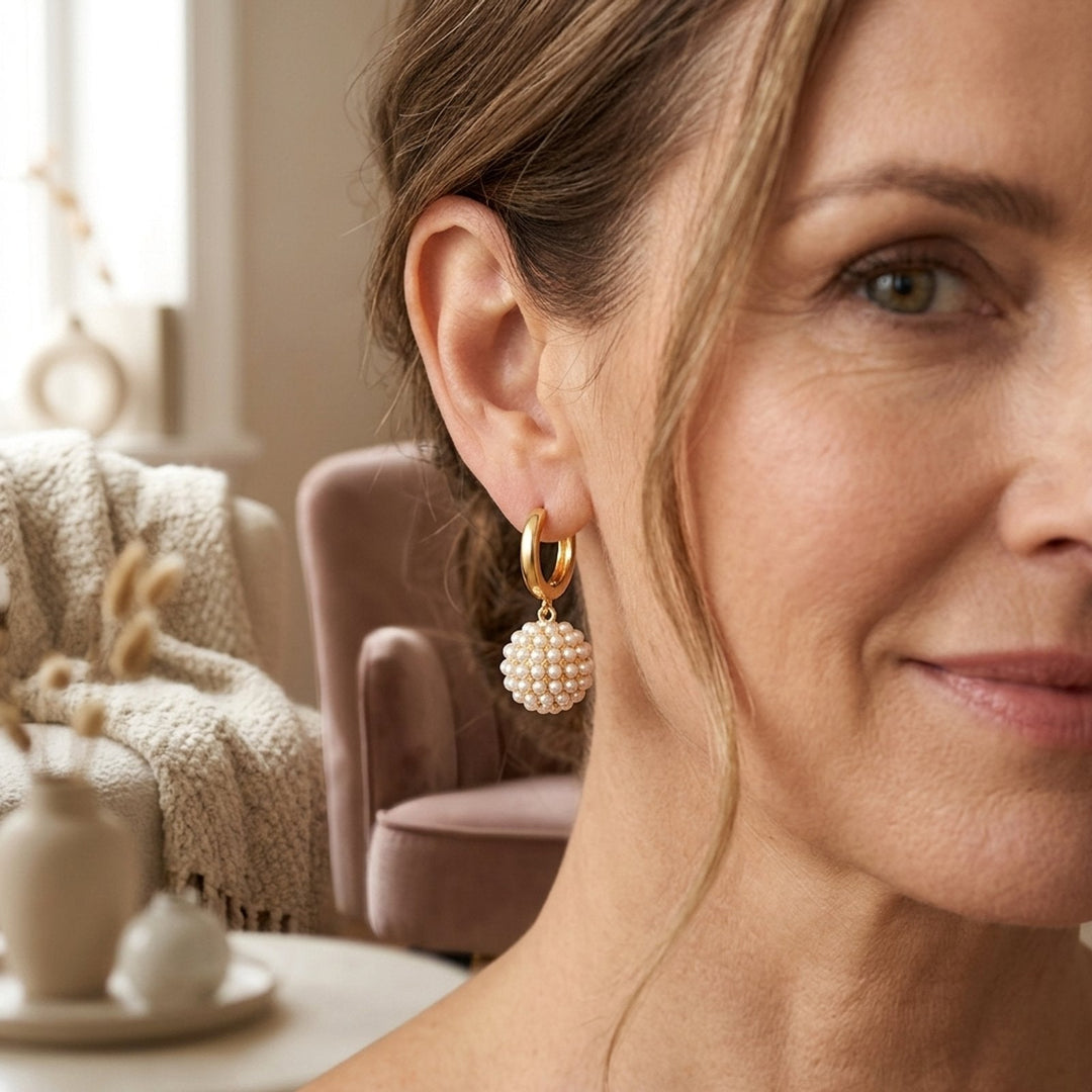 Gold-Plated Pearl Cluster Hoop Earrings