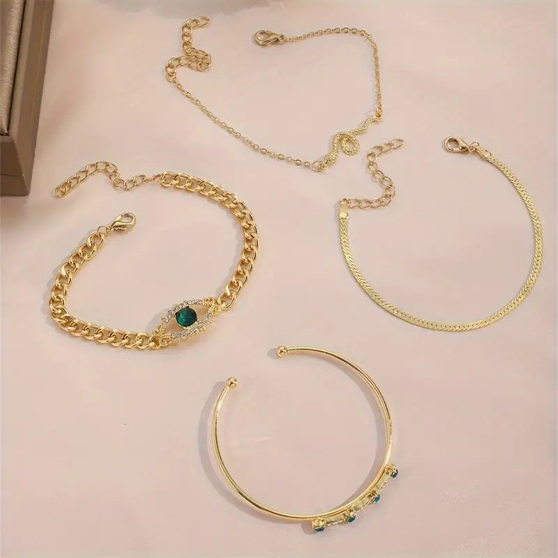 Gold-Plated Emerald Chain Bracelet Set