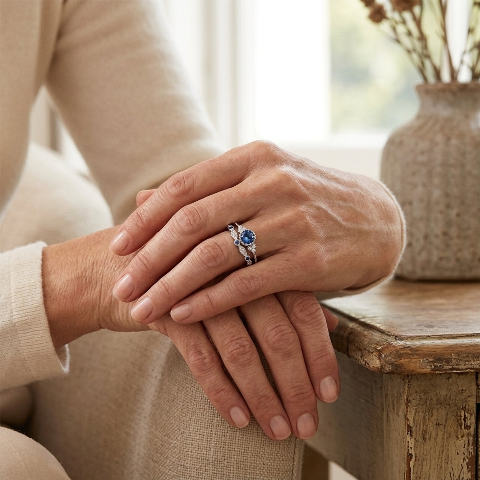 Sterling Silver Sapphire Halo Ring