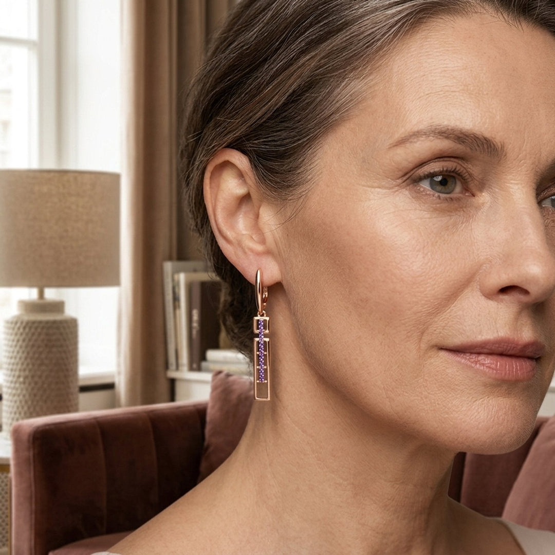 Gold Rectangular Drop Earrings with Accents