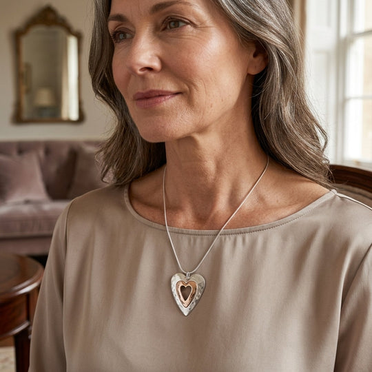 Two-Tone Heart Pendant Necklace