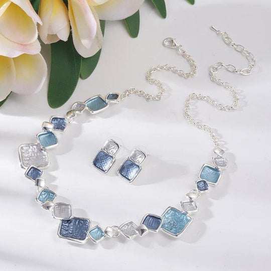 Sterling Silver Geometric Square Chain Jewelry Set