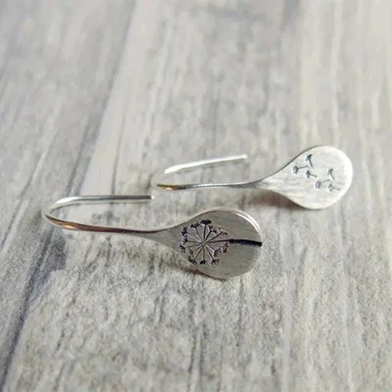 Sterling Silver Engraved Dandelion Drop Earrings